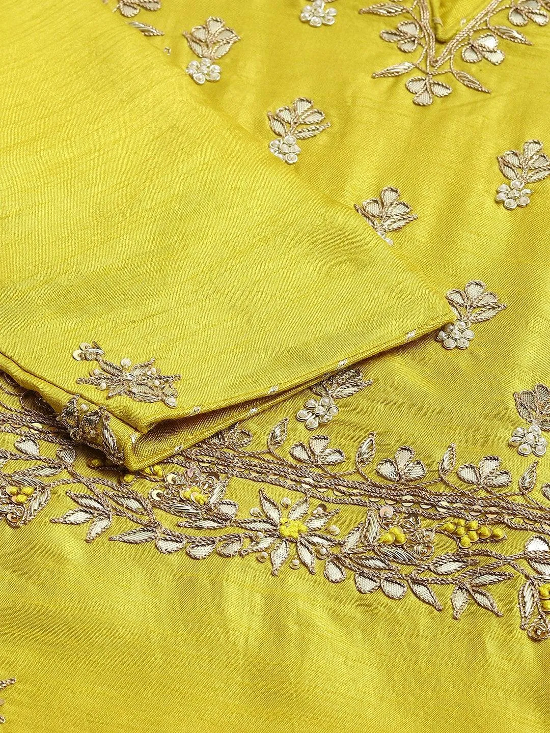 Divena Lemon Yellow Pure Rassion Chenderi Kurta Sharara Set with Dupatta