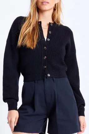 Domino Button Front Black Cardigan