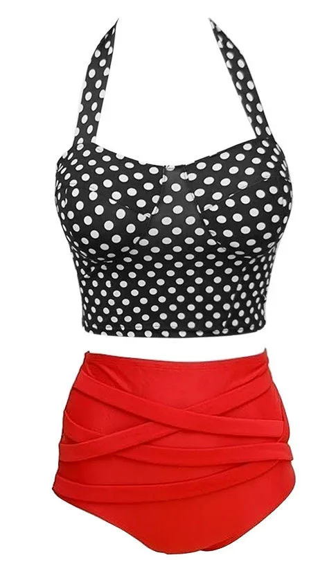 Dots Print High Waist Bikini Set