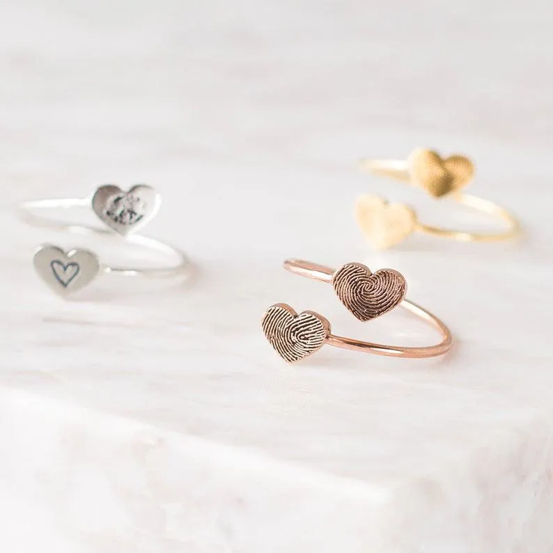 Double Heart Fingerprint Ring Custom Fingerprint Ring  Personalized Fingerprint Jewelry