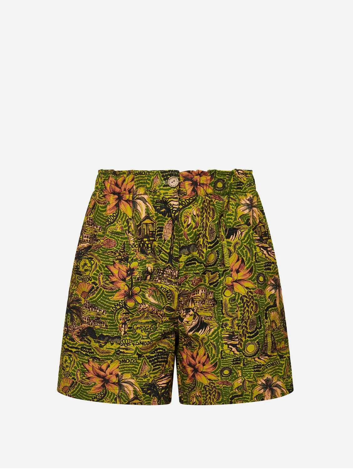 Dune Women's Organic Cotton Shorts | Green Tropical Print