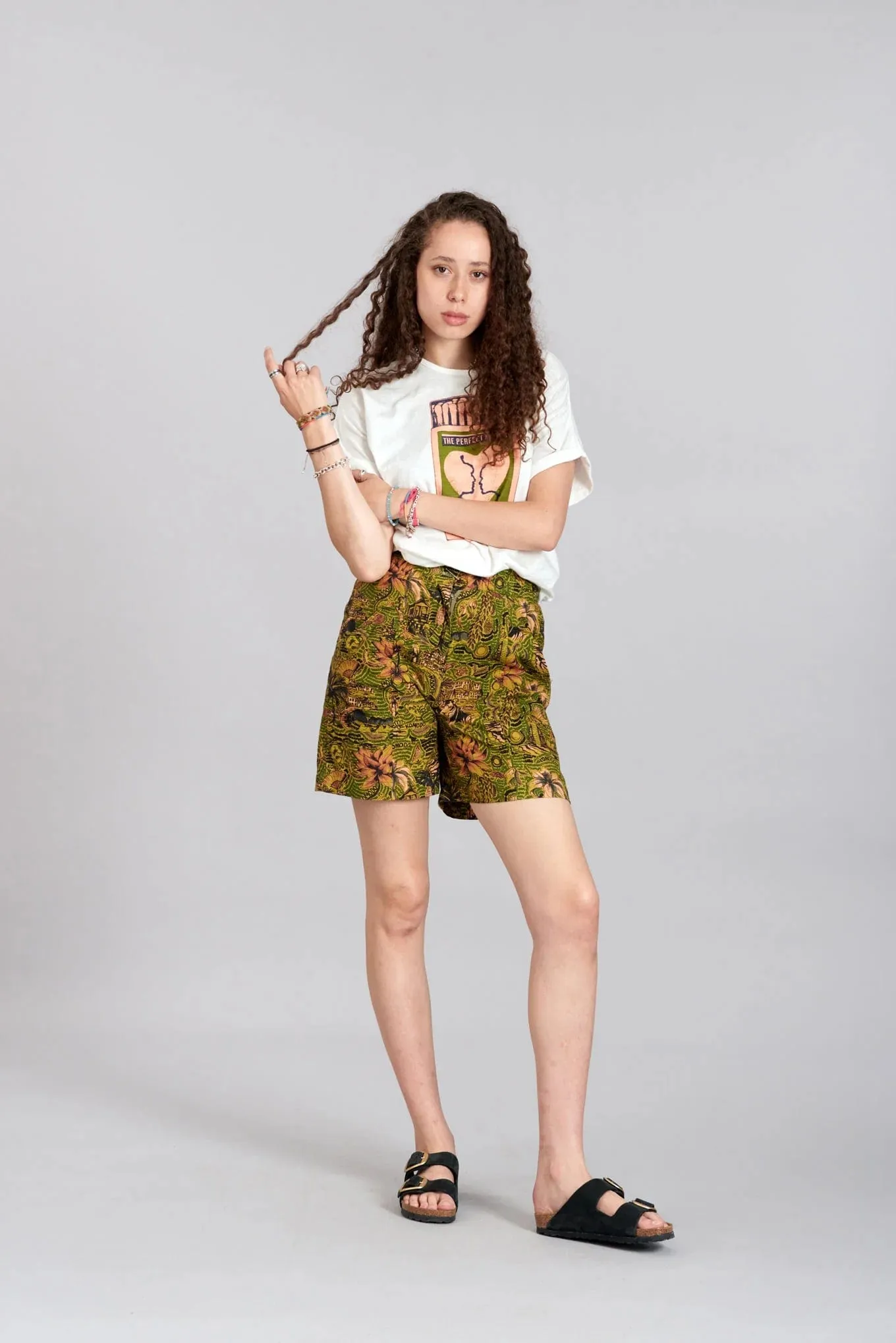 Dune Women's Organic Cotton Shorts | Green Tropical Print