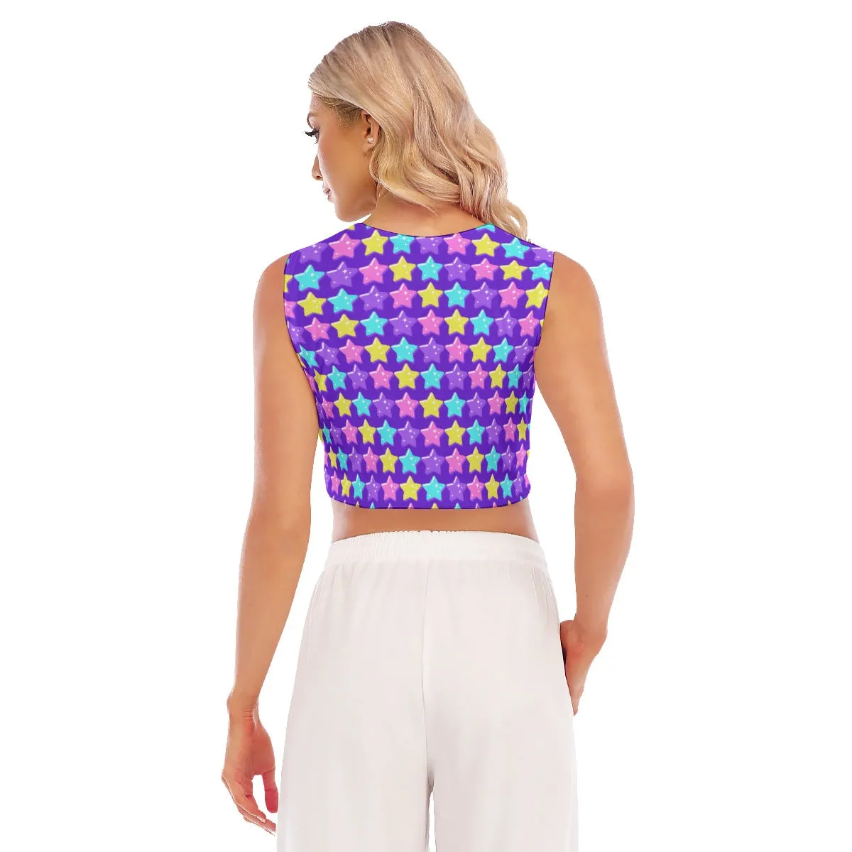 Electric Star Wave Indigo Purple Sleeveless Relaxed Fit Crop Top