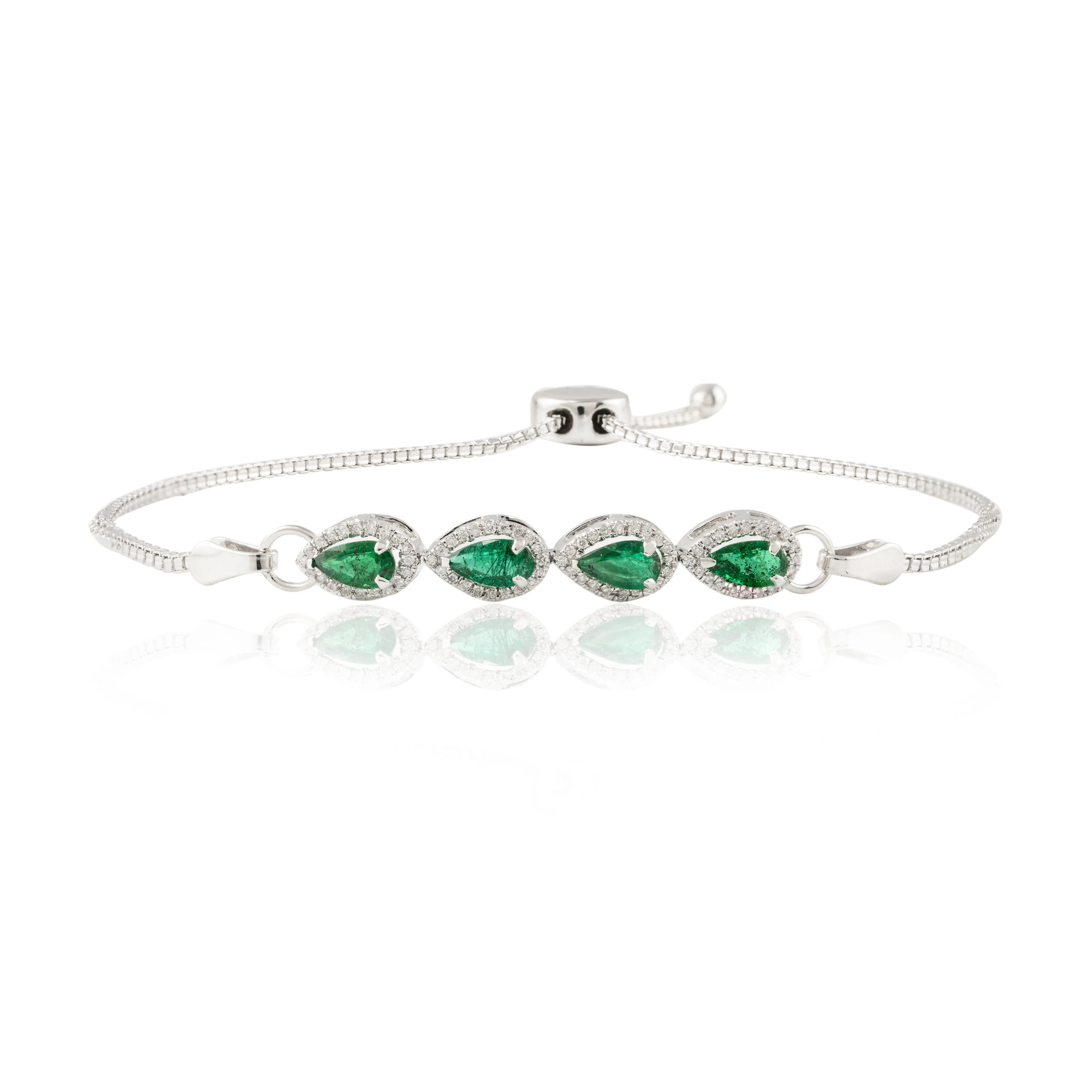 Emerald Diamond Adjustable Bracelet 18K White Gold