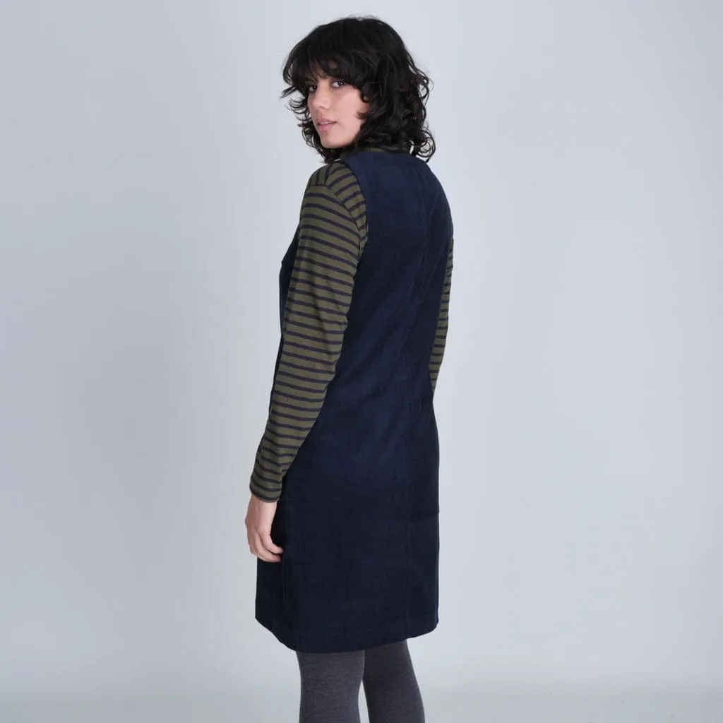 Eva Pinafore Cotton Dress | Navy Cord