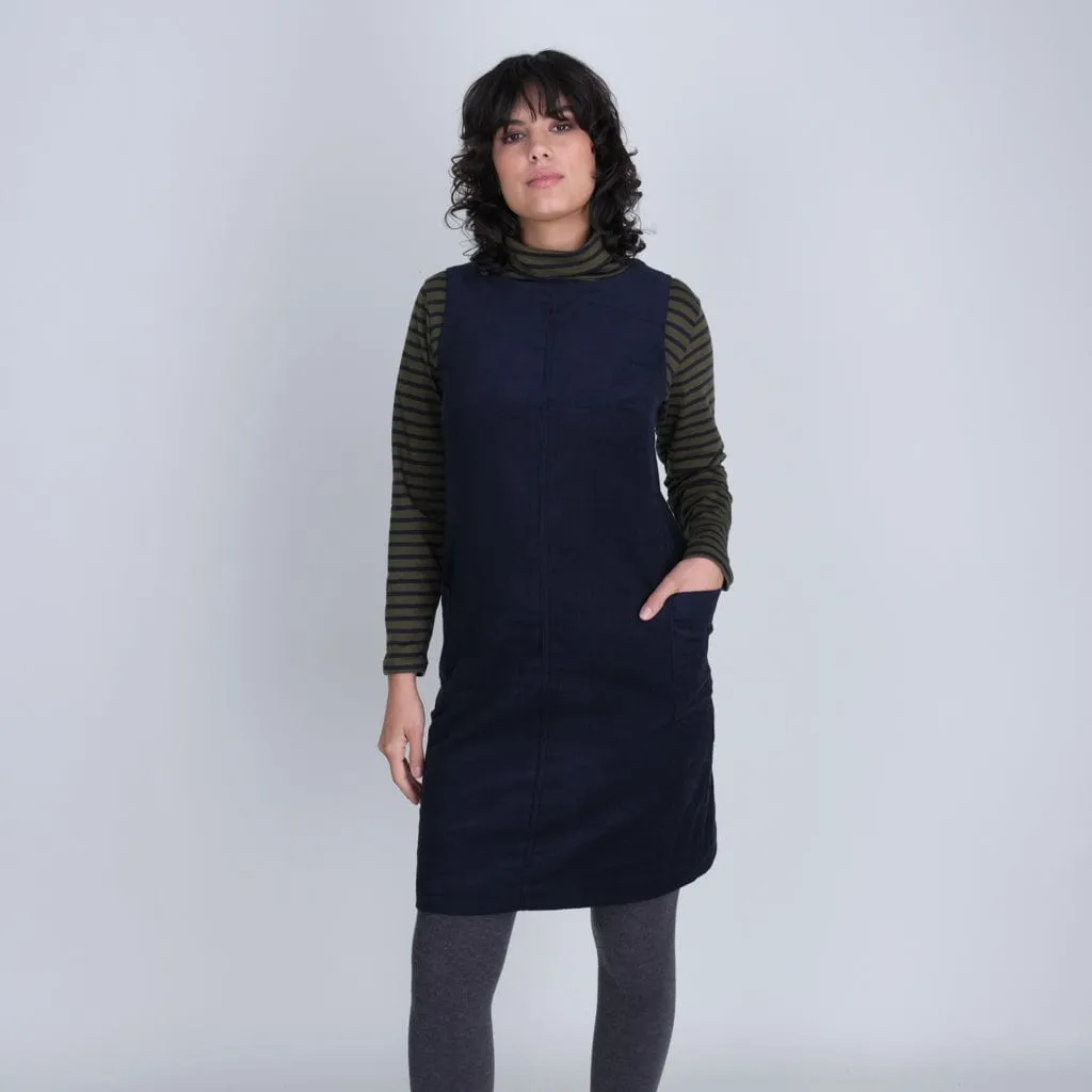 Eva Pinafore Cotton Dress | Navy Cord