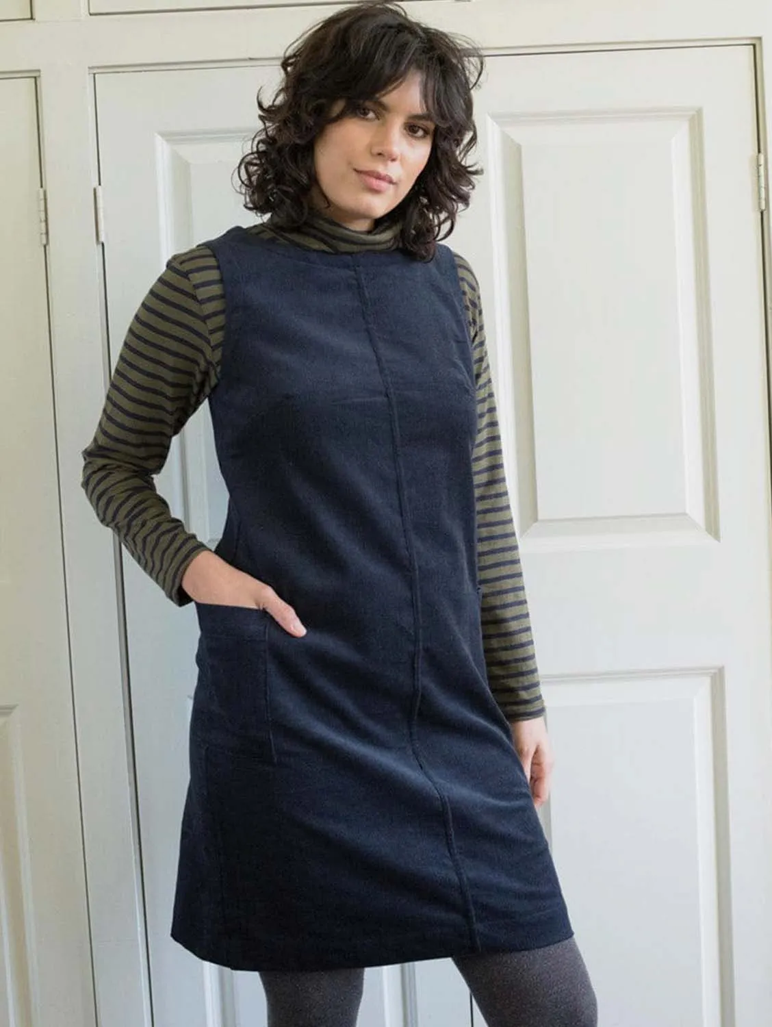 Eva Pinafore Cotton Dress | Navy Cord