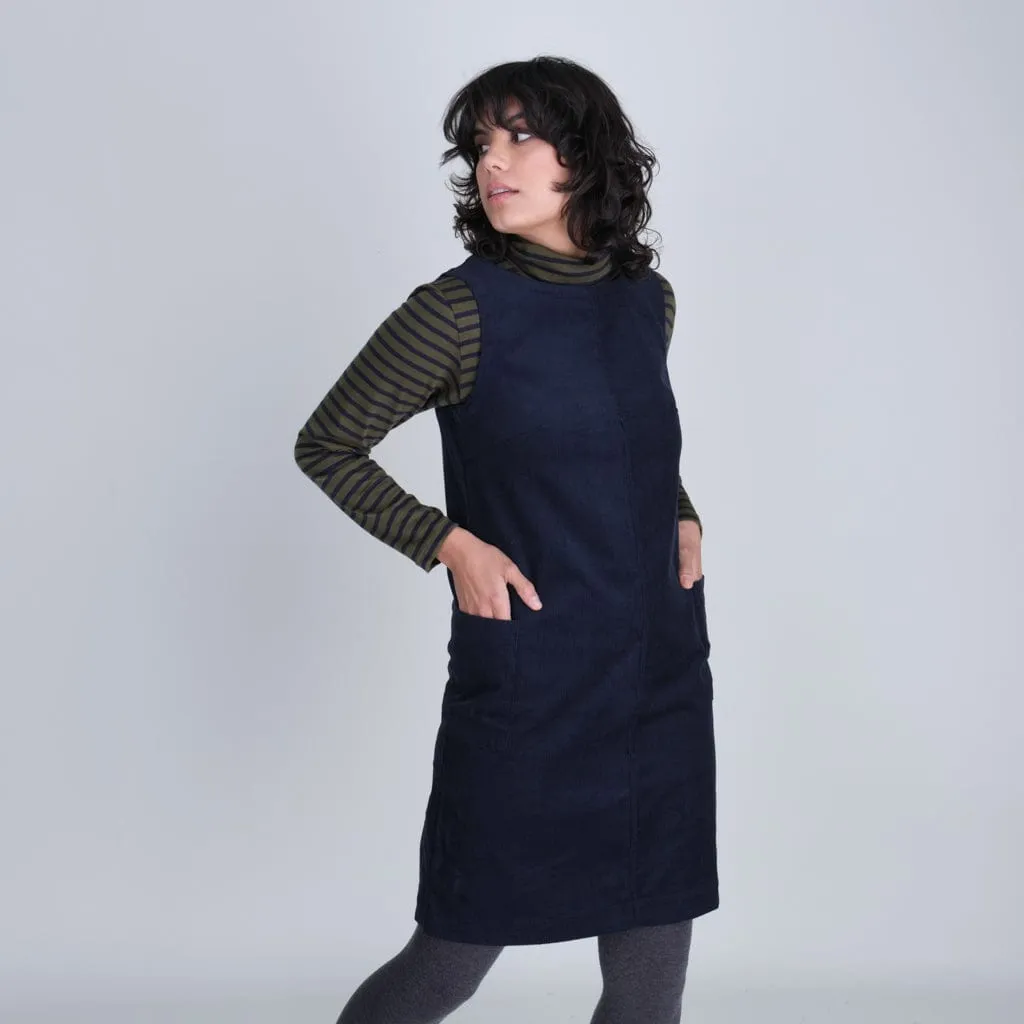 Eva Pinafore Cotton Dress | Navy Cord