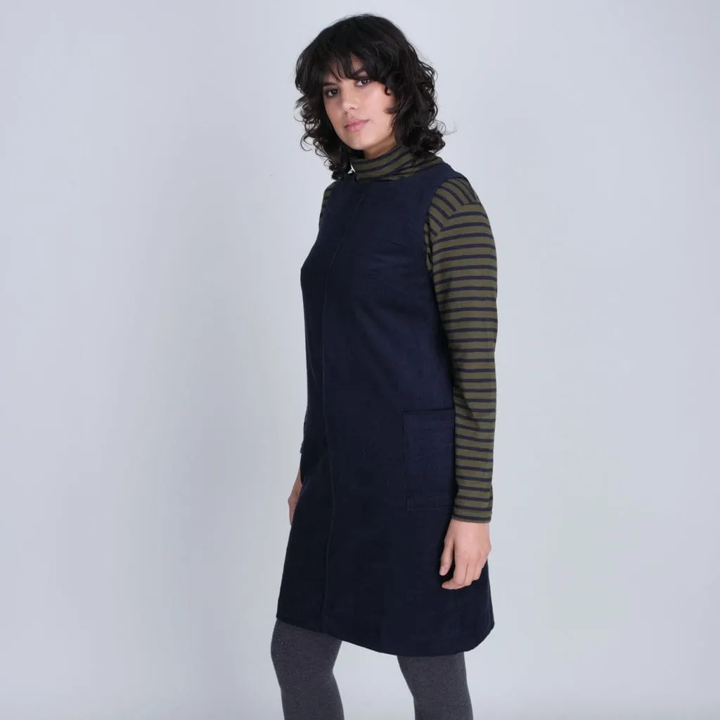 Eva Pinafore Cotton Dress | Navy Cord