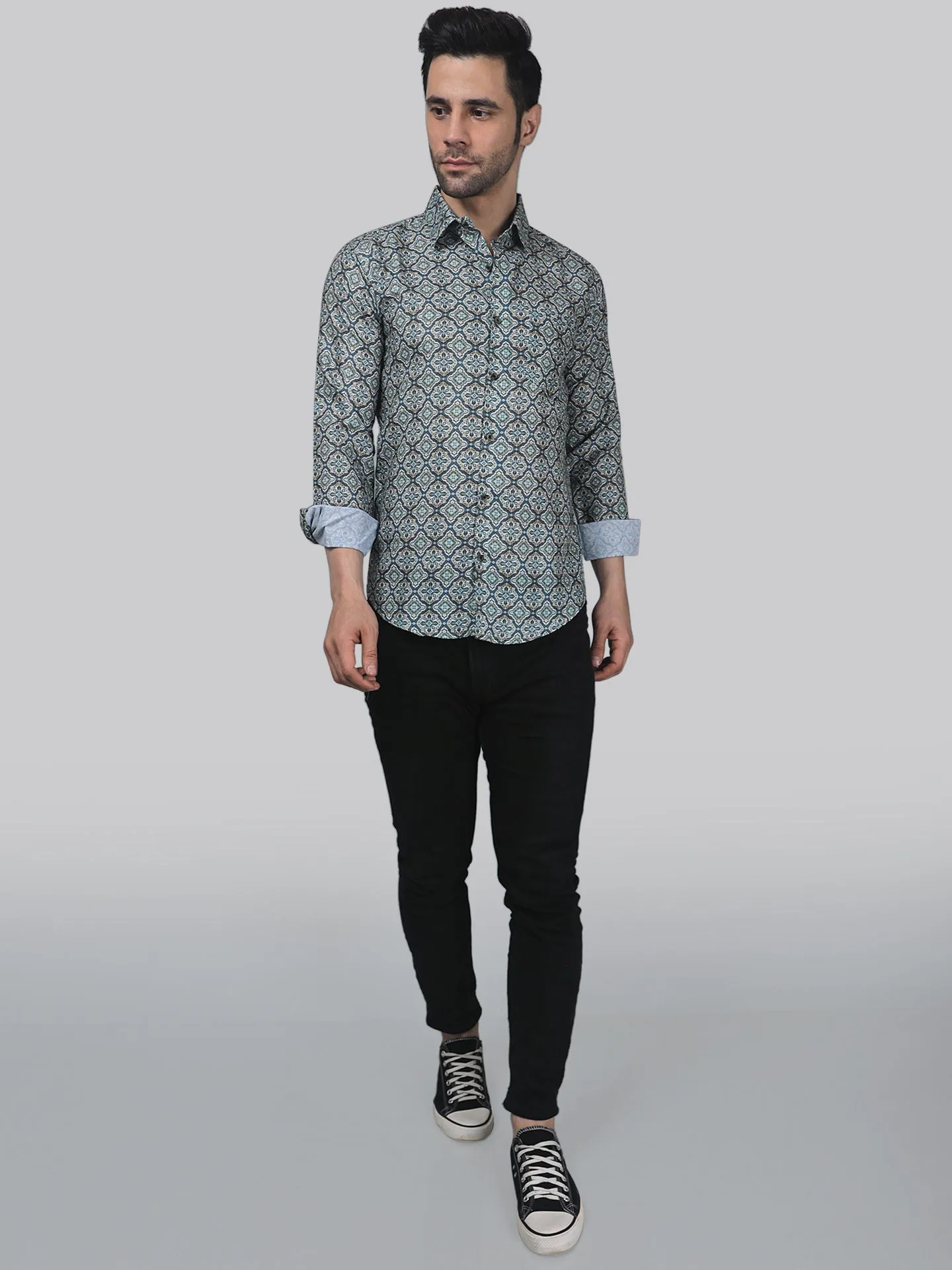 Exotic-glam Men's Printed Full Sleeve Cotton Button-Up Shirt For Men