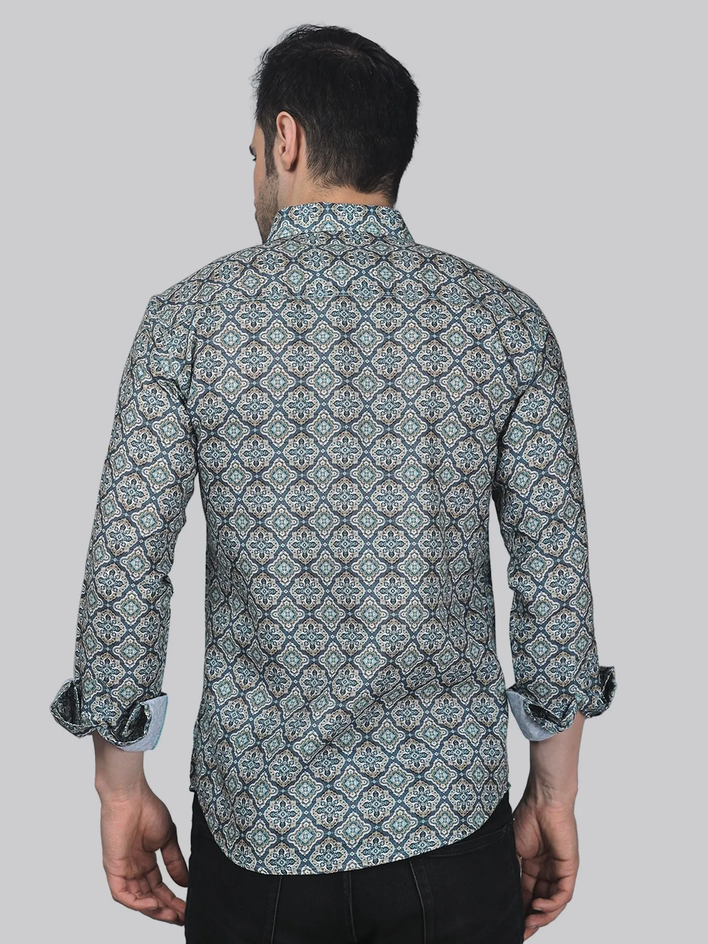 Exotic-glam Men's Printed Full Sleeve Cotton Button-Up Shirt For Men