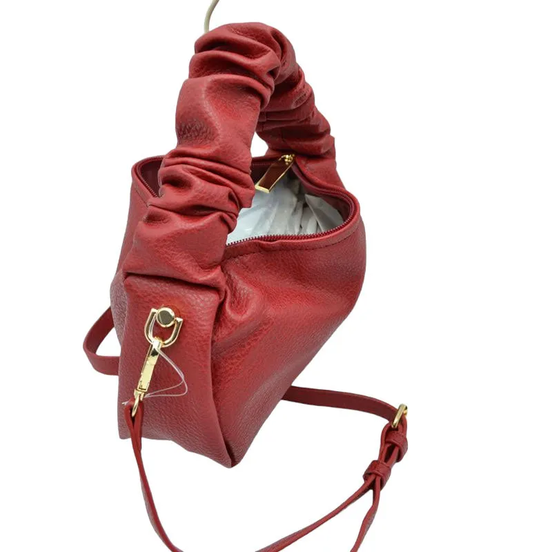 Faux Leather Ruched Top Handle Hobo Crossbody Bag