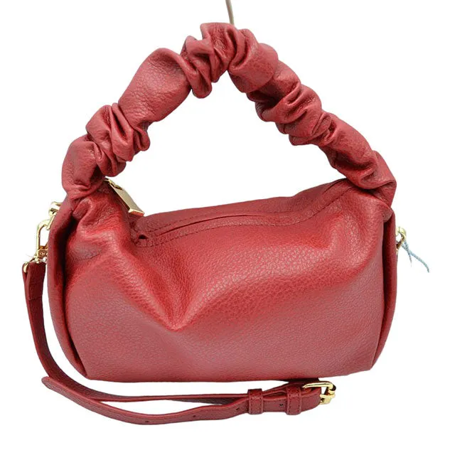 Faux Leather Ruched Top Handle Hobo Crossbody Bag