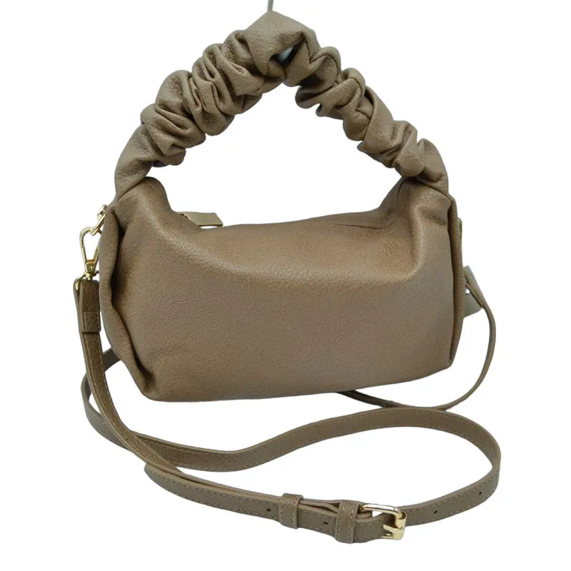 Faux Leather Ruched Top Handle Hobo Crossbody Bag