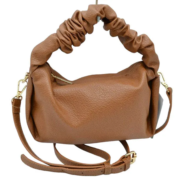 Faux Leather Ruched Top Handle Hobo Crossbody Bag