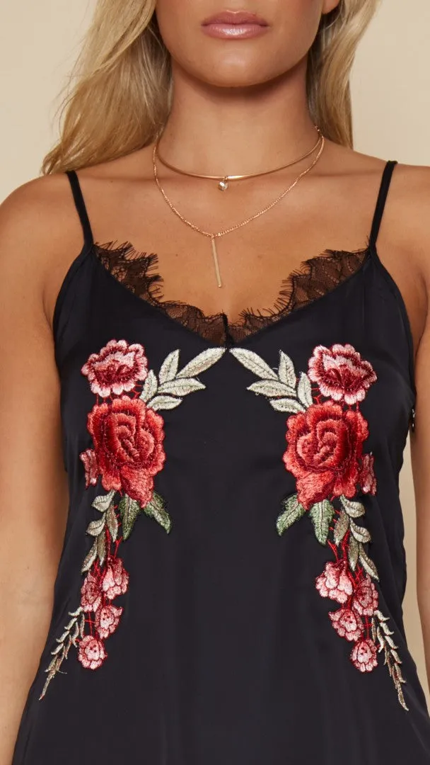 Floral Embroidery Spaghetti Staps Dress