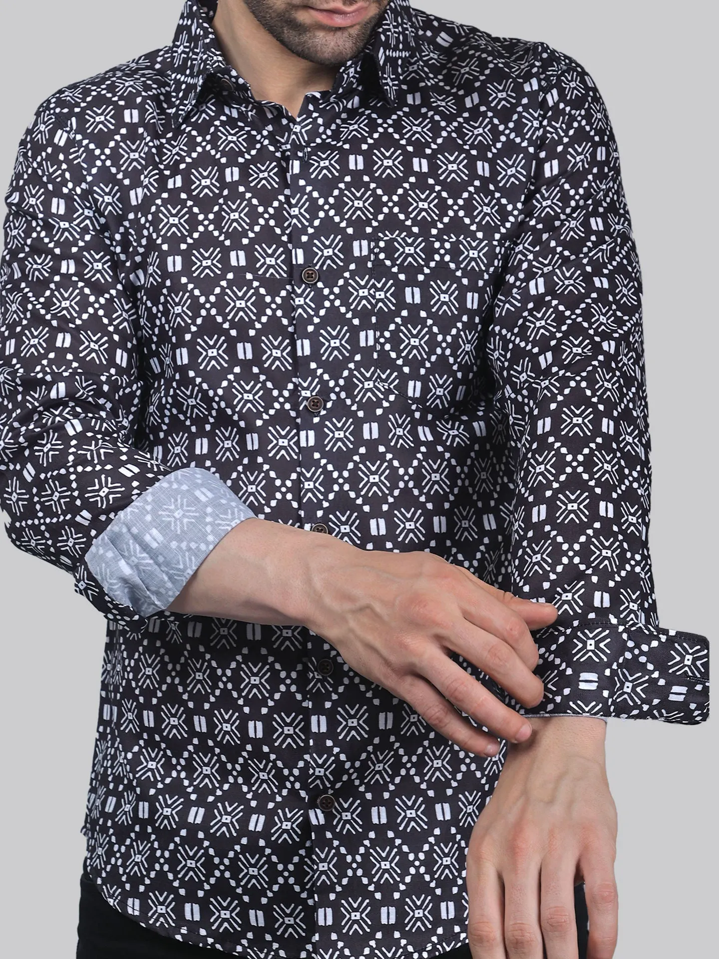 Floral Frenzy Men's Printed Full Sleeve Cotton  Button-Up Shirt For Men