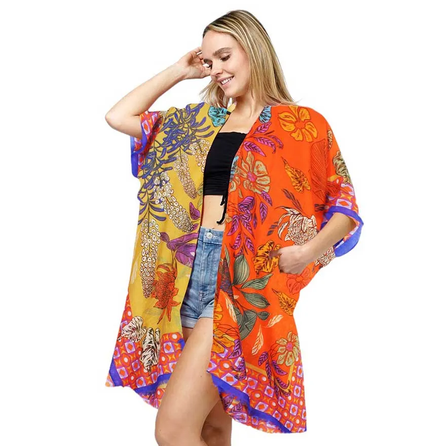 Floral Print Kimono Poncho