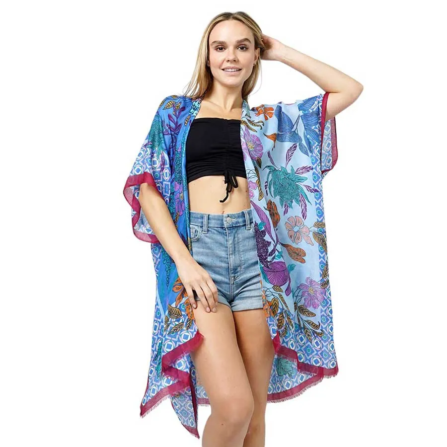 Floral Print Kimono Poncho