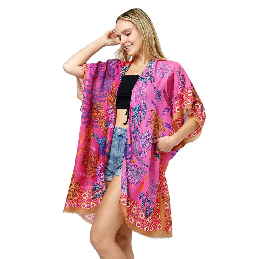 Floral Print Kimono Poncho