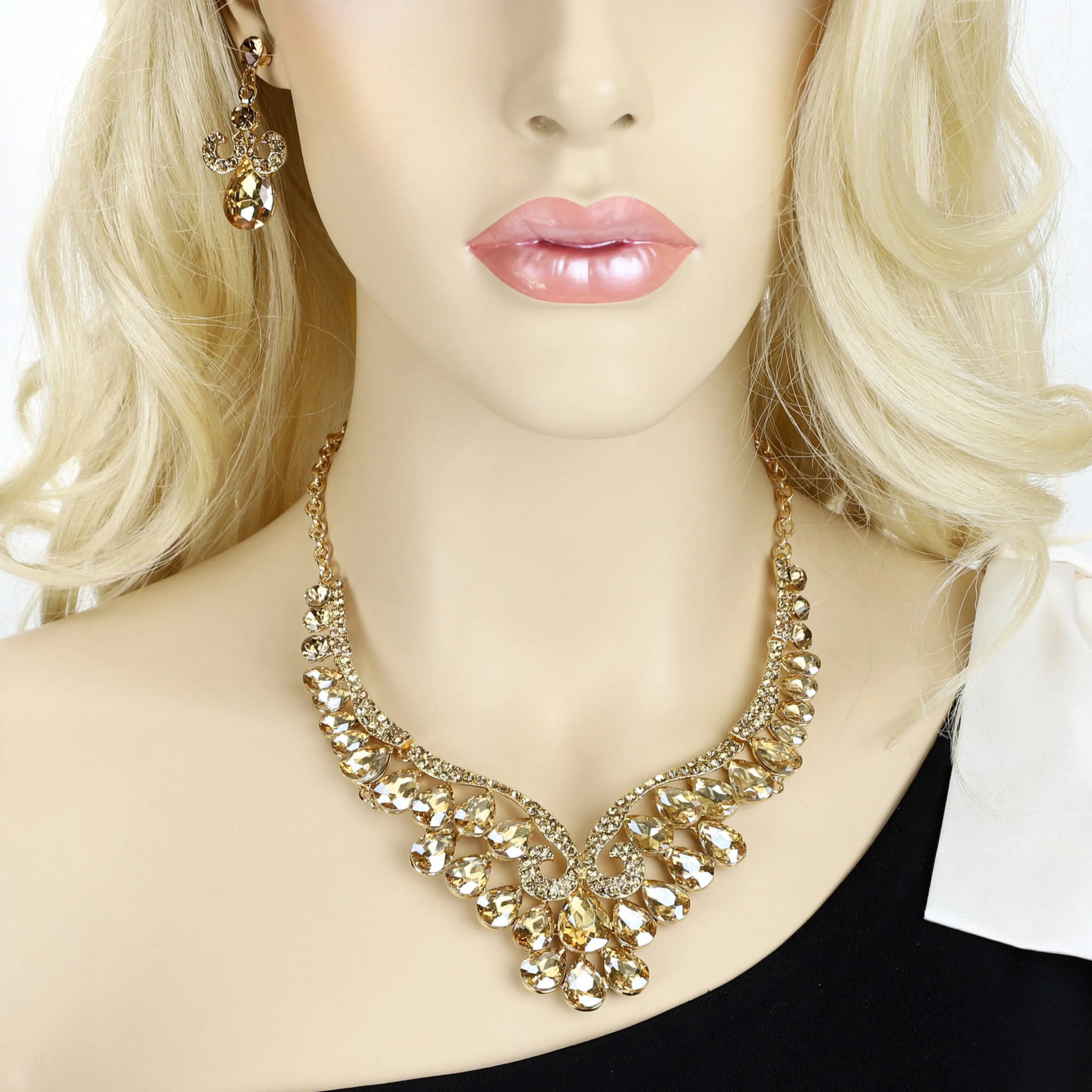 Gaia Teardrop Rhinestone Necklace & Earring Set - Iridescent