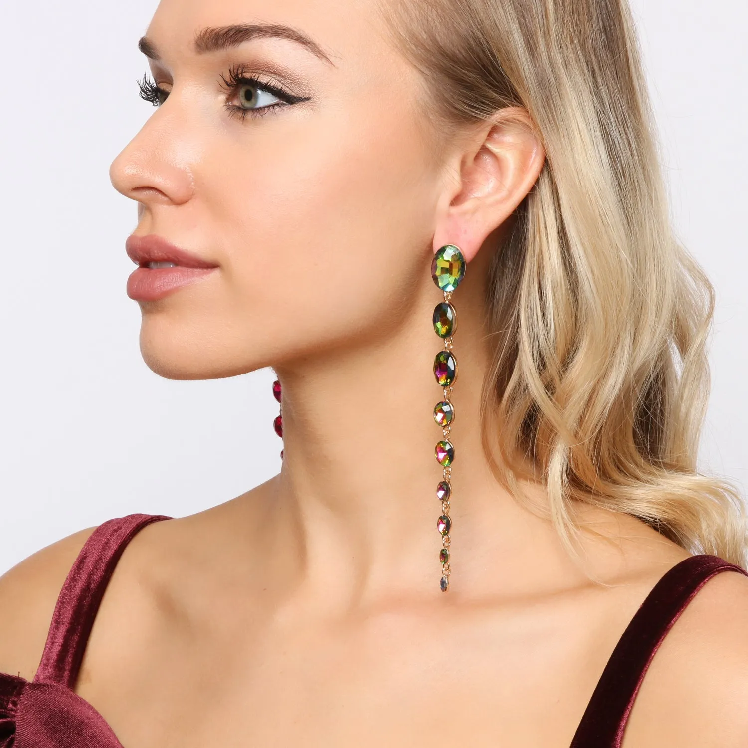 Genesis Oval Drop Rhinestone Post Earrings