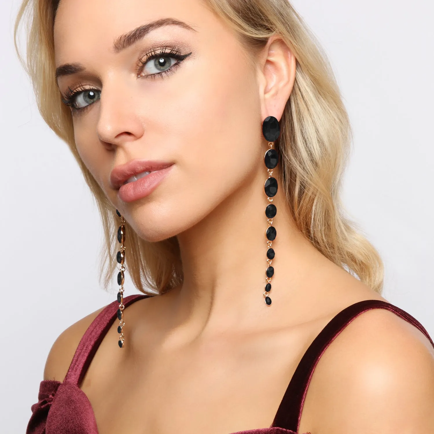 Genesis Oval Drop Rhinestone Post Earrings