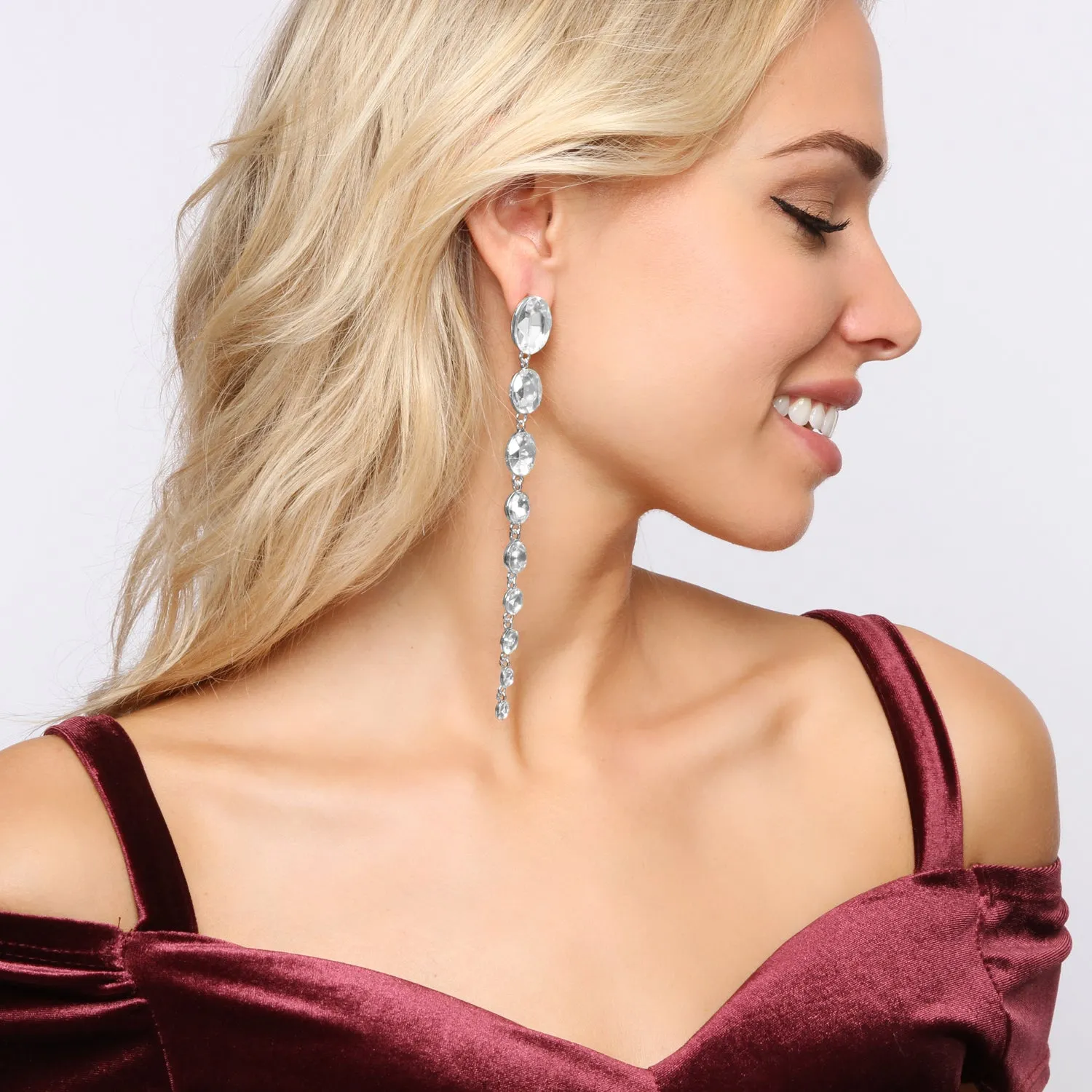 Genesis Oval Drop Rhinestone Post Earrings