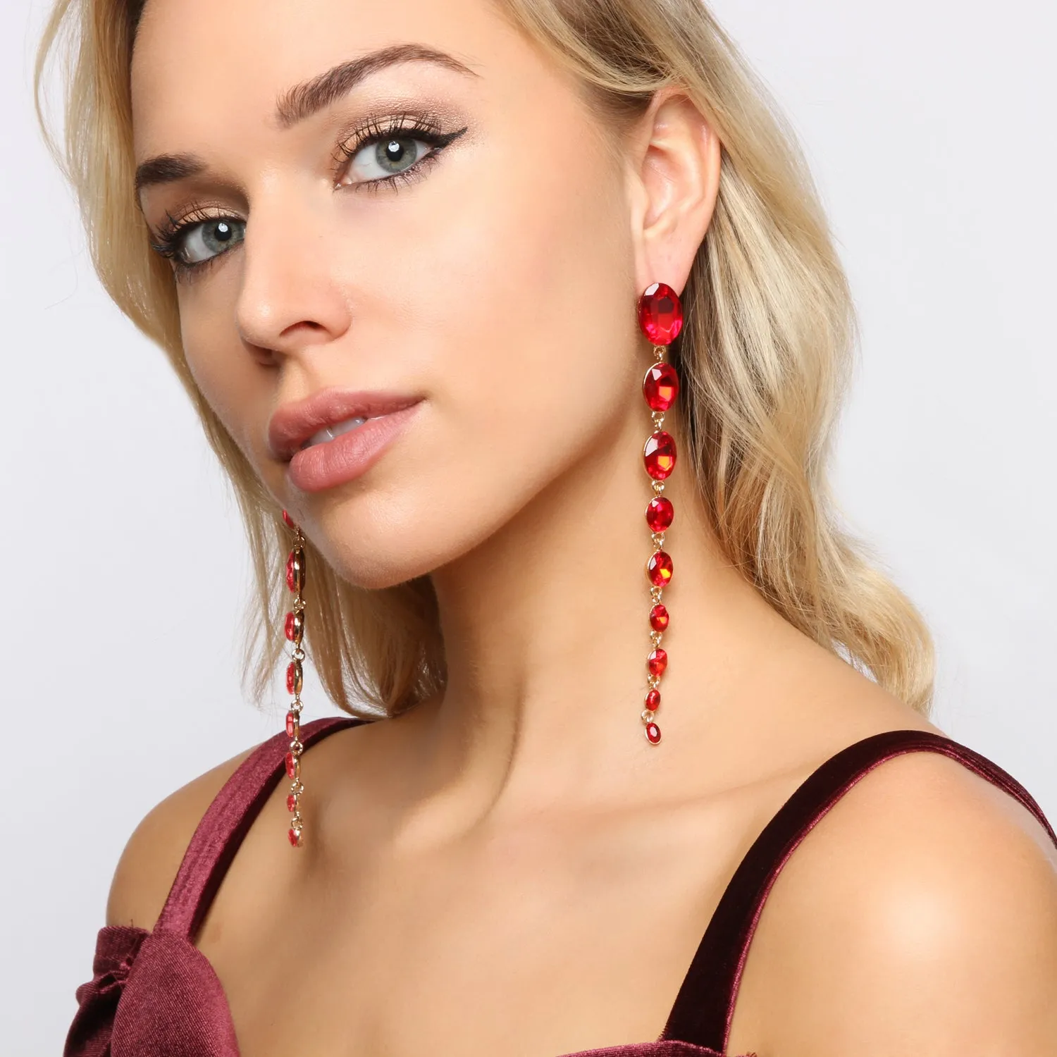 Genesis Oval Drop Rhinestone Post Earrings