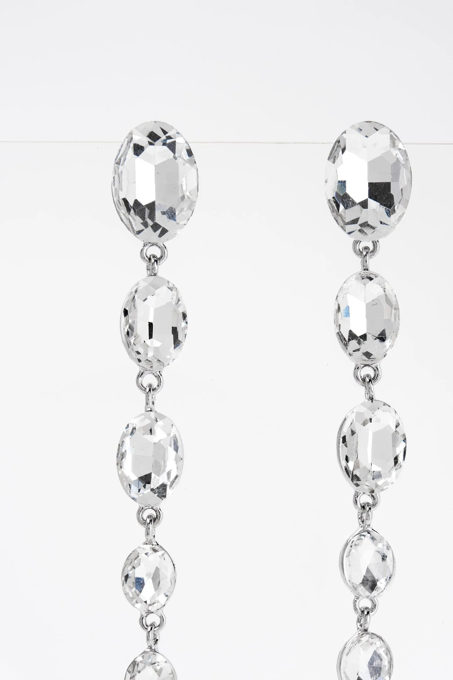 Genesis Oval Drop Rhinestone Post Earrings