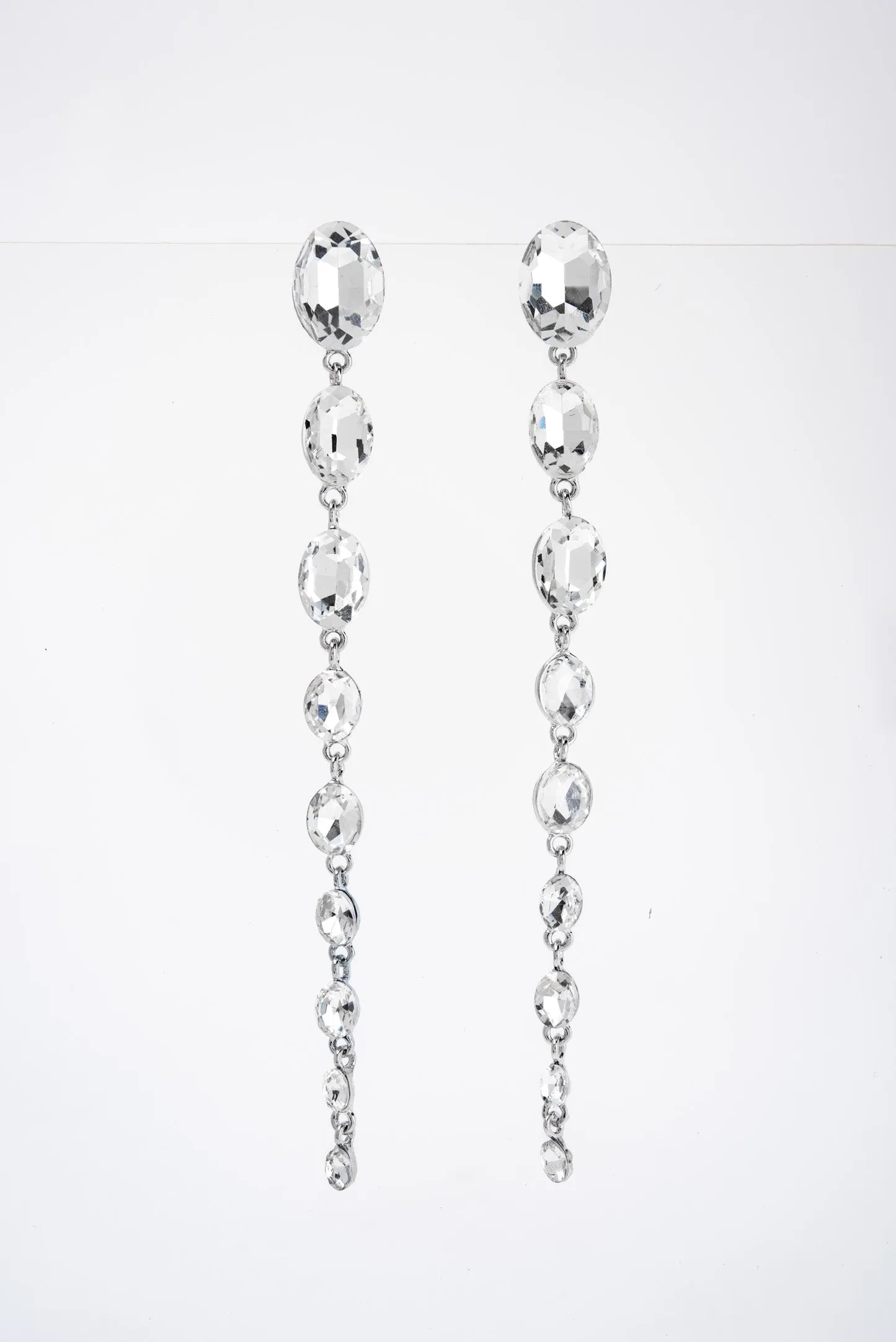 Genesis Oval Drop Rhinestone Post Earrings