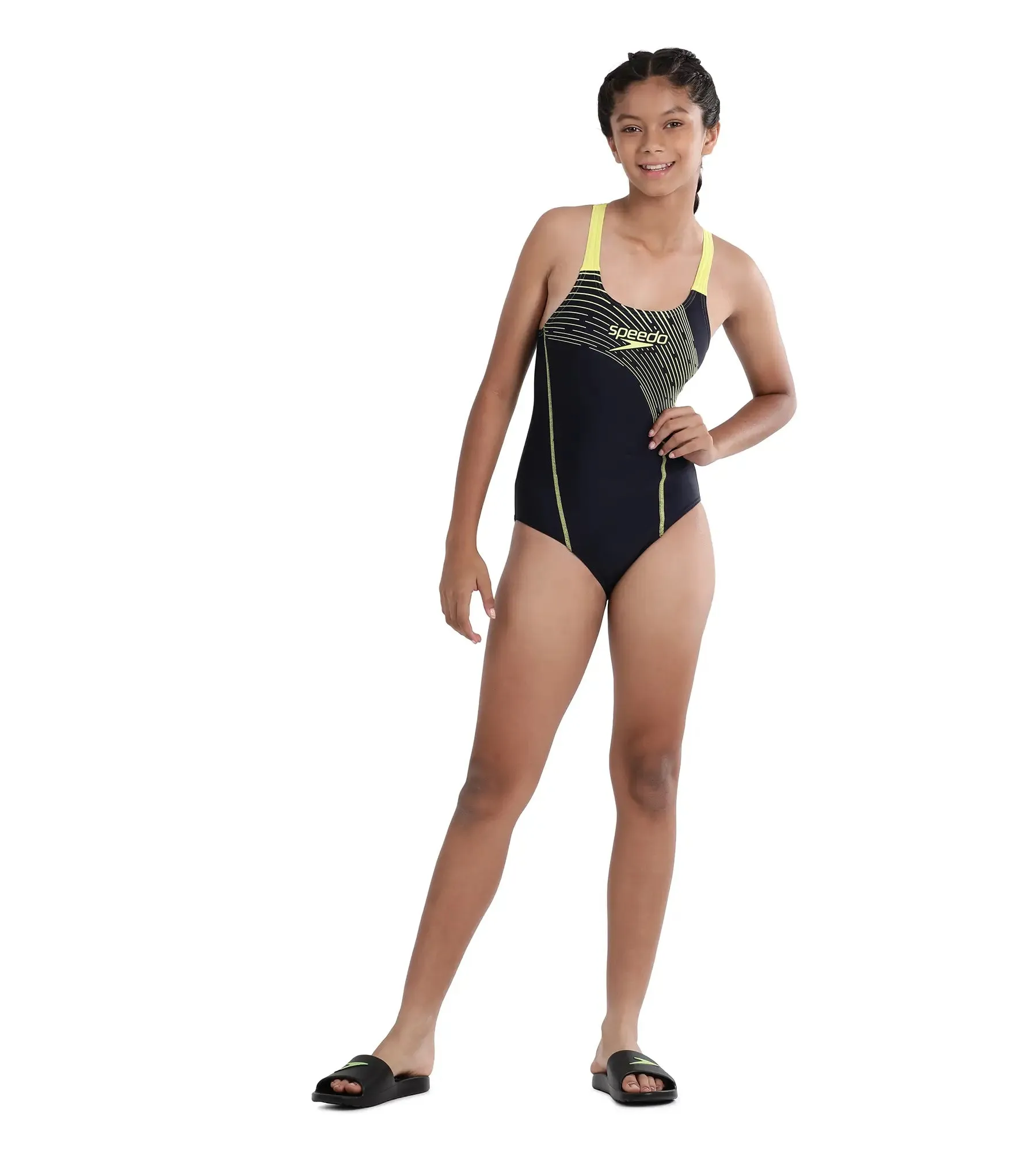 Girl's Endurance Medley Logo Muscleback Swimwear - True Navy & Lemon Drizzle