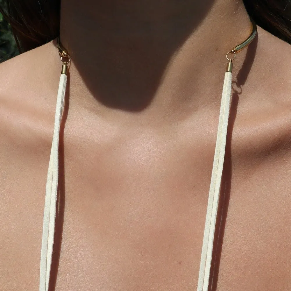 Gold Collar Suede Scarf Necklace ( Multiple Colorways)