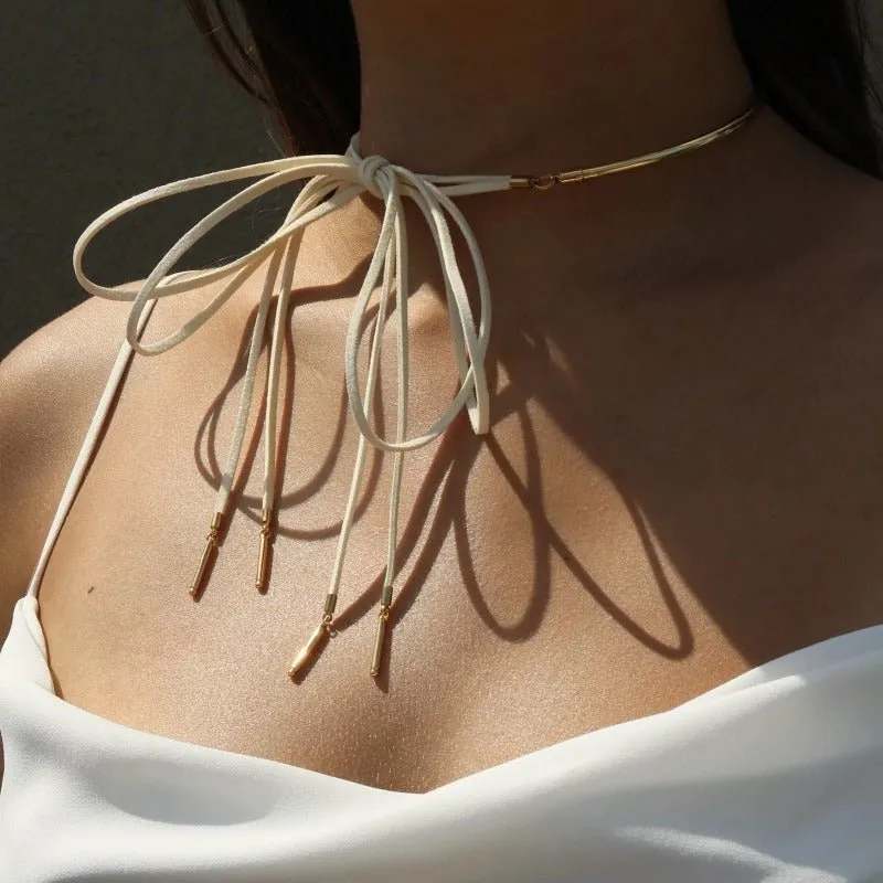 Gold Collar Suede Scarf Necklace ( Multiple Colorways)