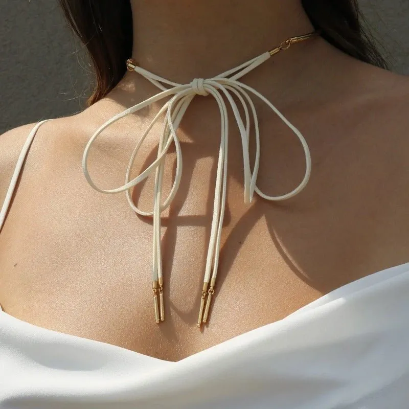 Gold Collar Suede Scarf Necklace ( Multiple Colorways)