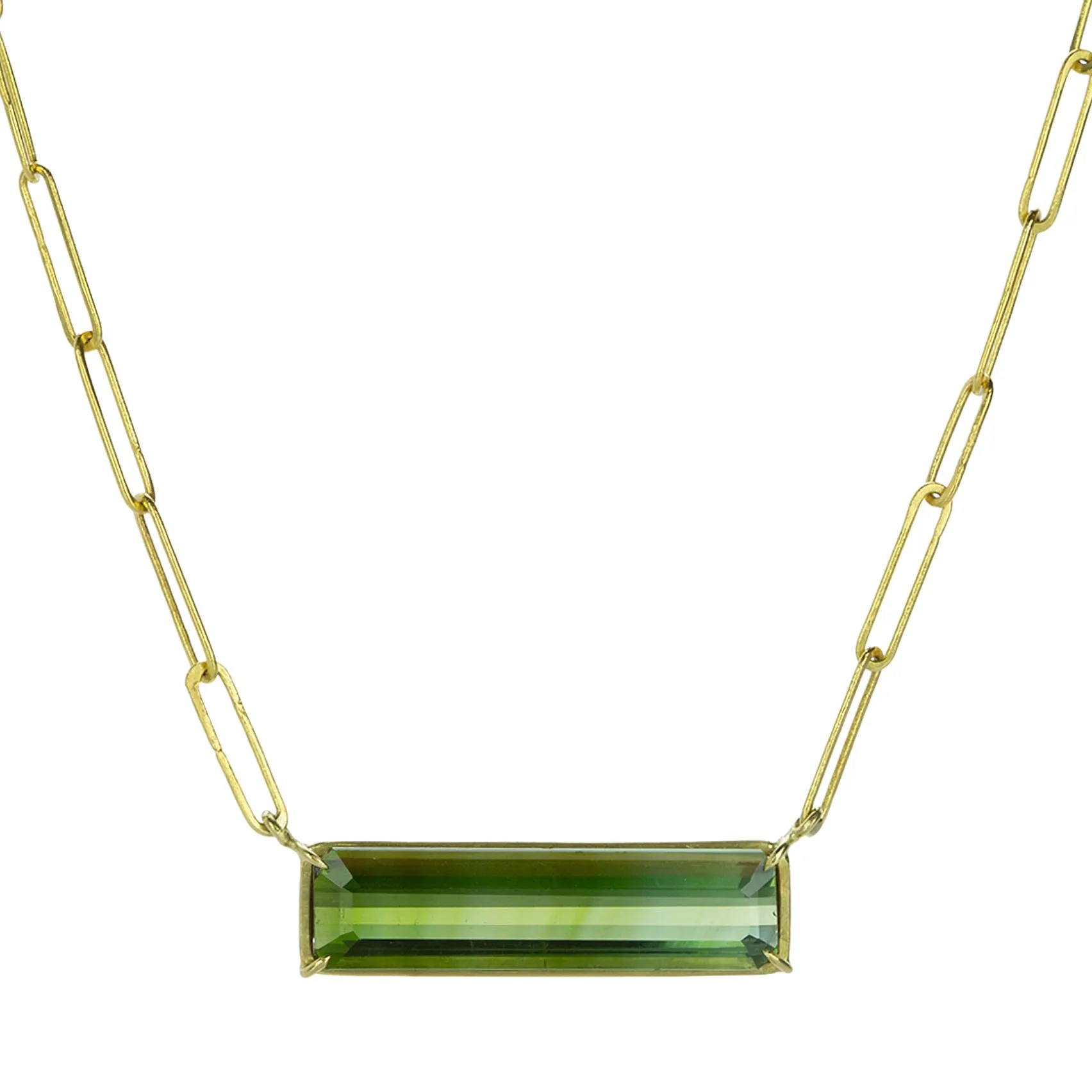 Green Tourmaline Bar Pendant Necklace