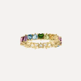 Half Rainbow Half White Topaz Heart Shaped Eternity Band