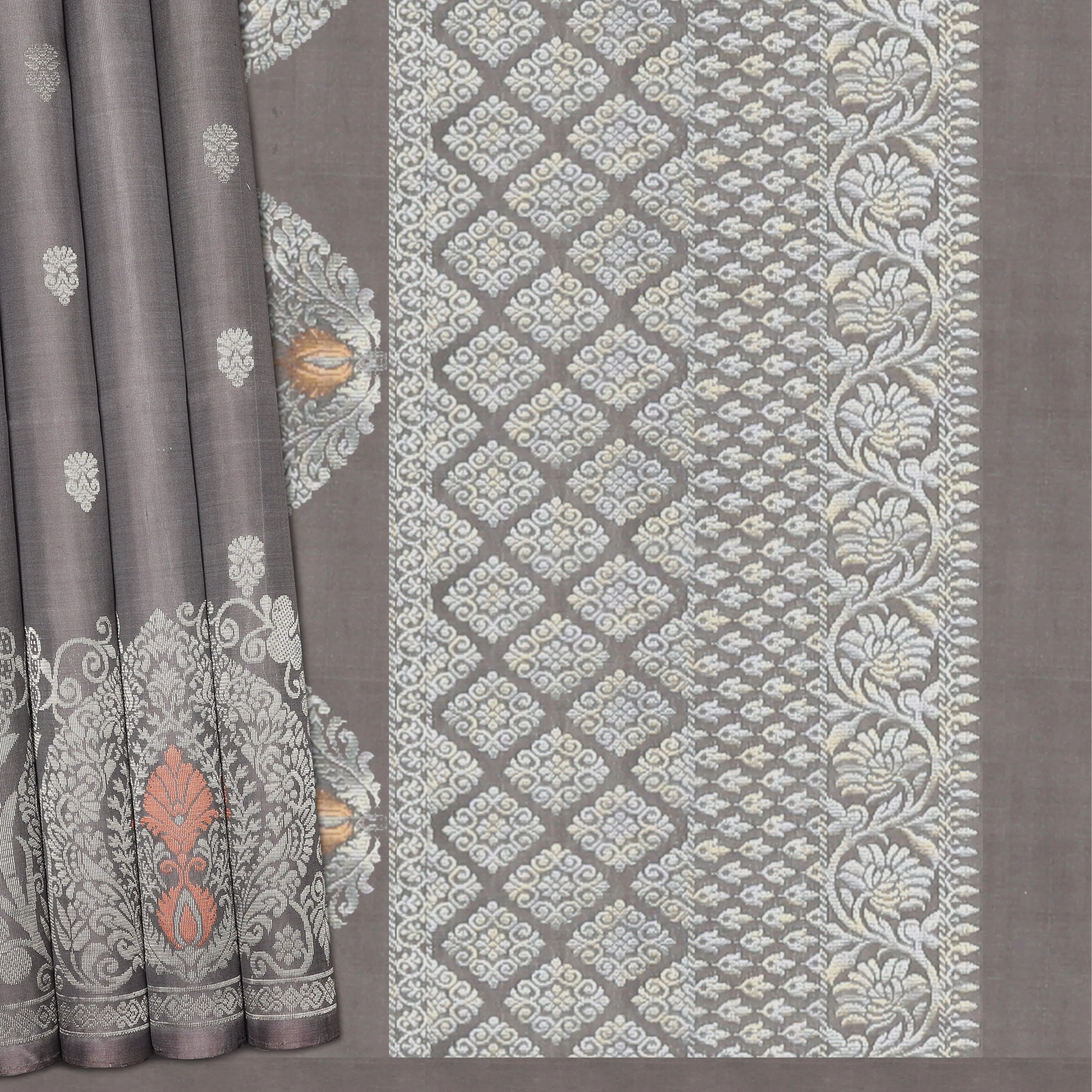 Handwoven Grey Soft Silk Saree - 876T003569DSC