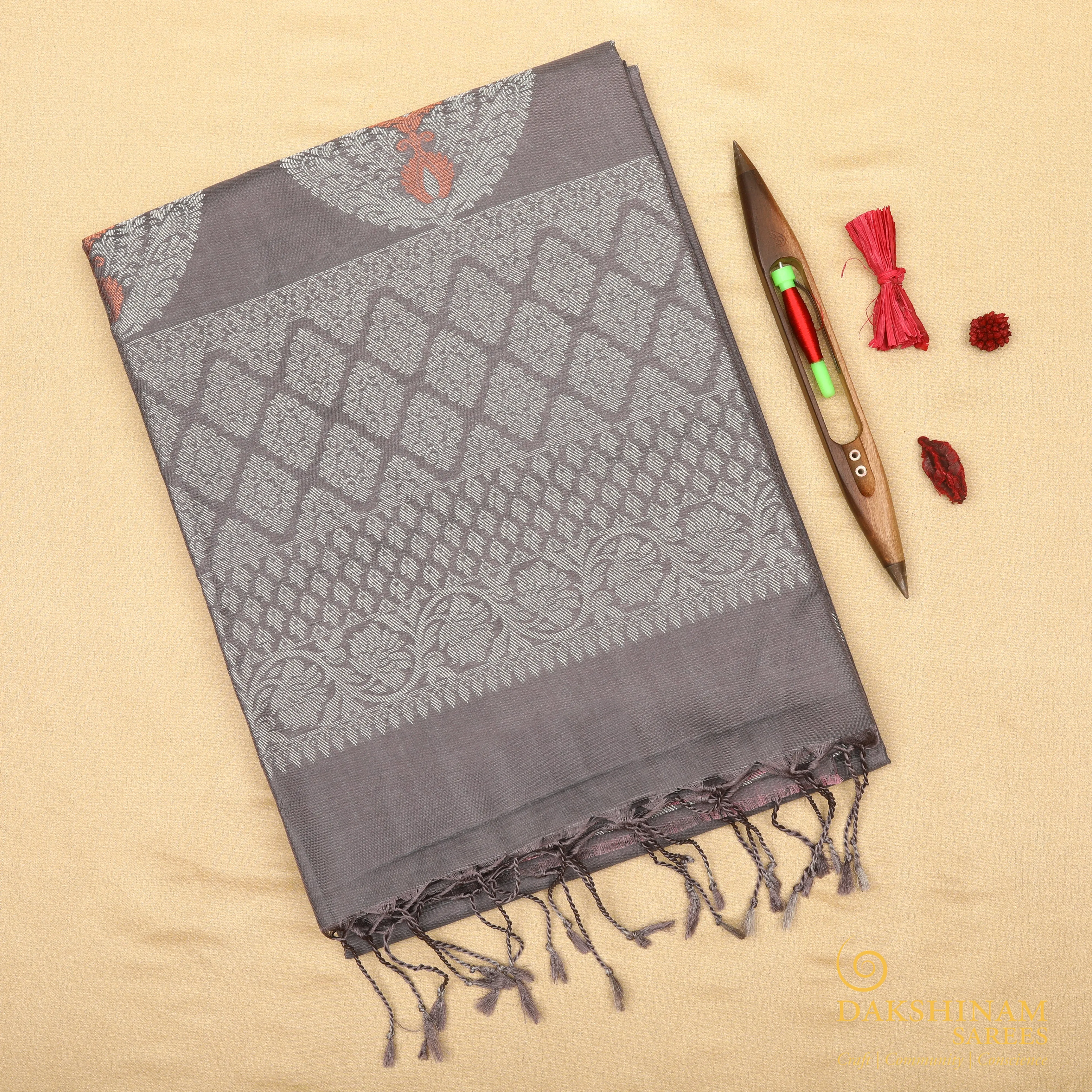 Handwoven Grey Soft Silk Saree - 876T003569DSC