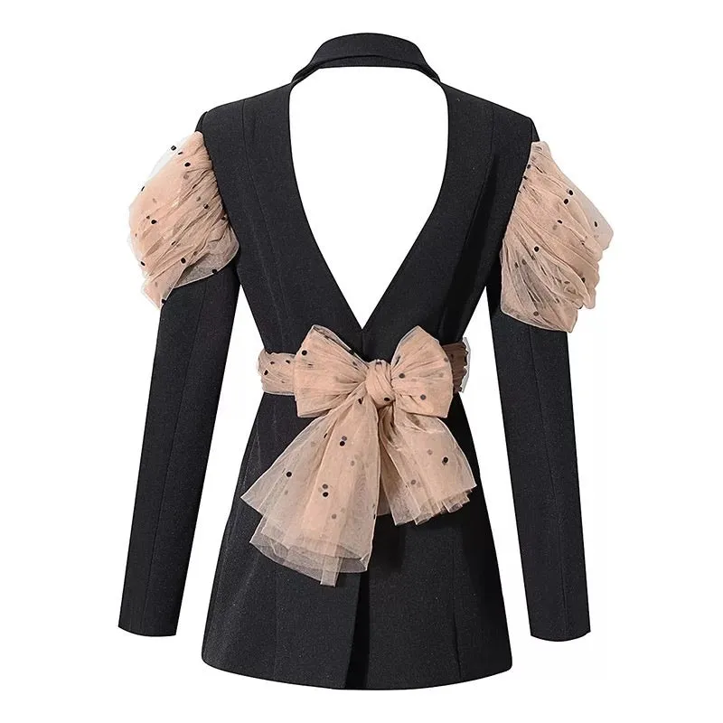 Hollow Out Backless Mesh Spliced Blazer