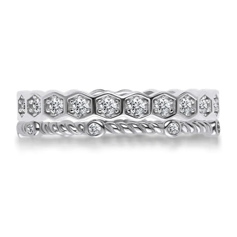 Jolics Honeycomb Rope Sterling Silver Ring Set