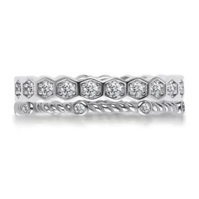 Jolics Honeycomb Rope Sterling Silver Ring Set