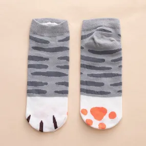 Kawaii Cute Ankle Socks- Cat Paws Grey Stripes