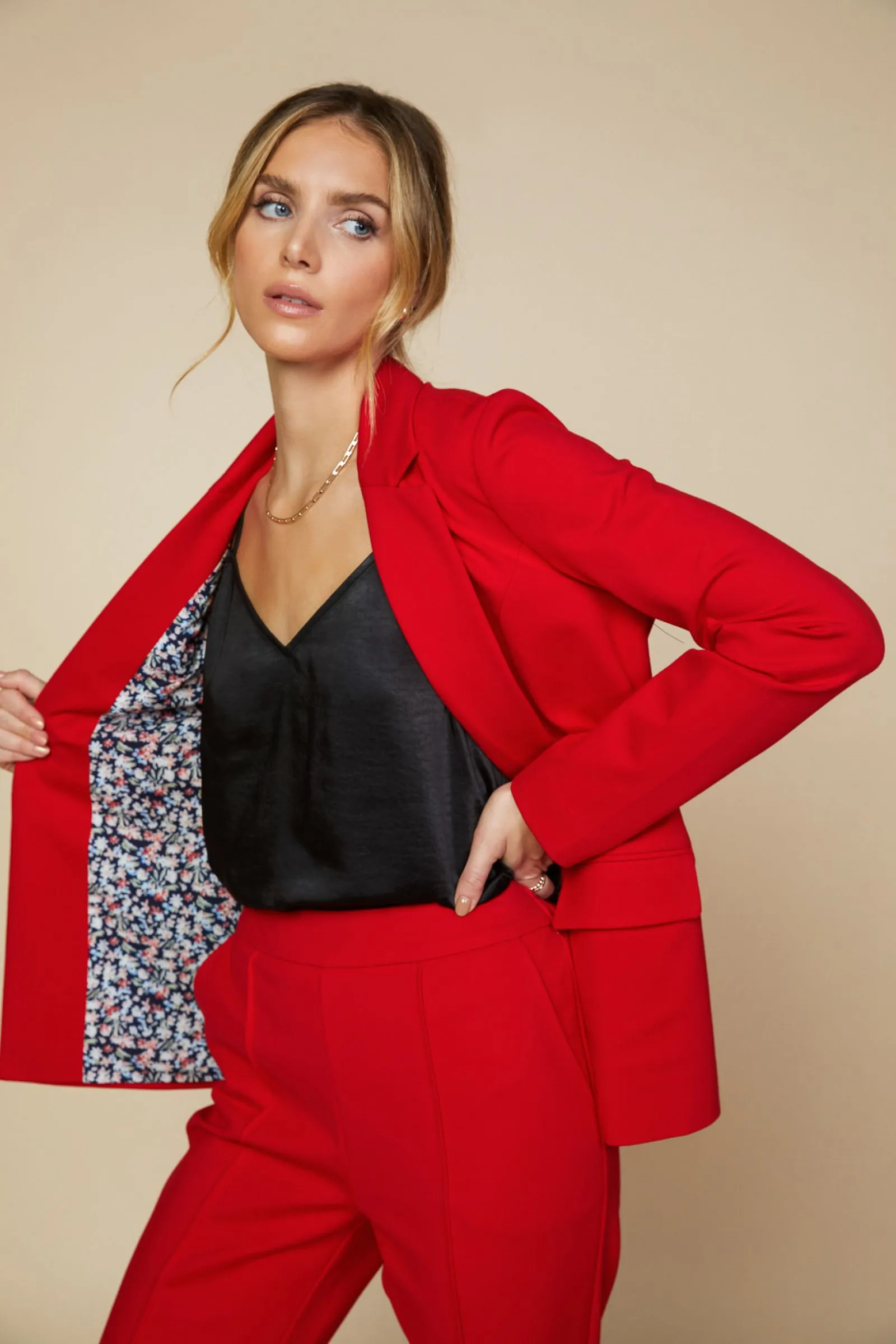 Knit Long Sleeve Red Blazer Jacket