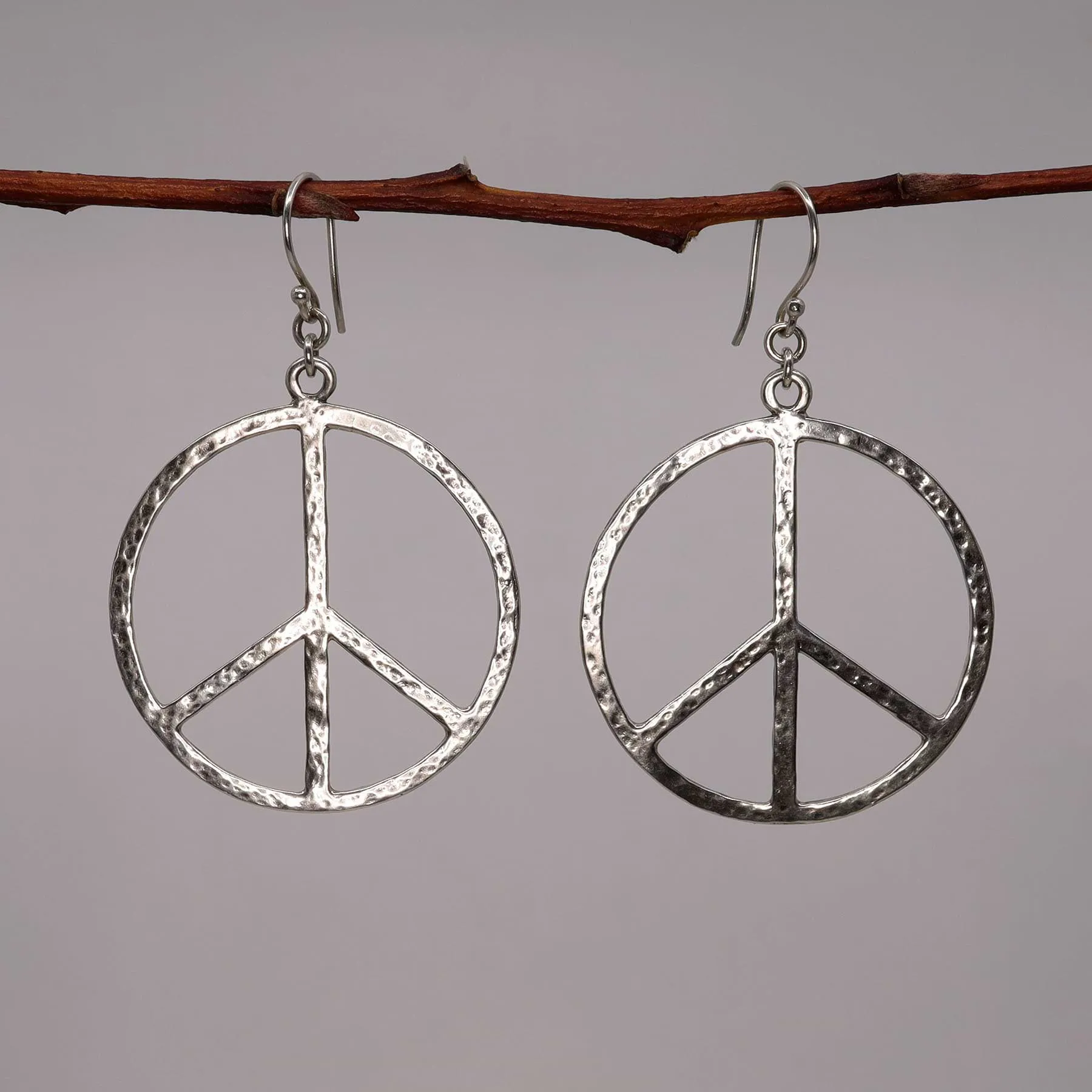 Lakeshore - Peace Sign Silver Hoop Earrings