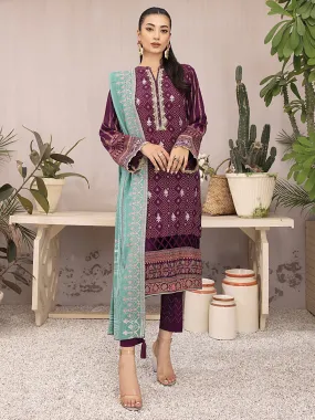 Lakhany Plum Unstitched Pashmina Embroidered Suit (LG-RM-0004)