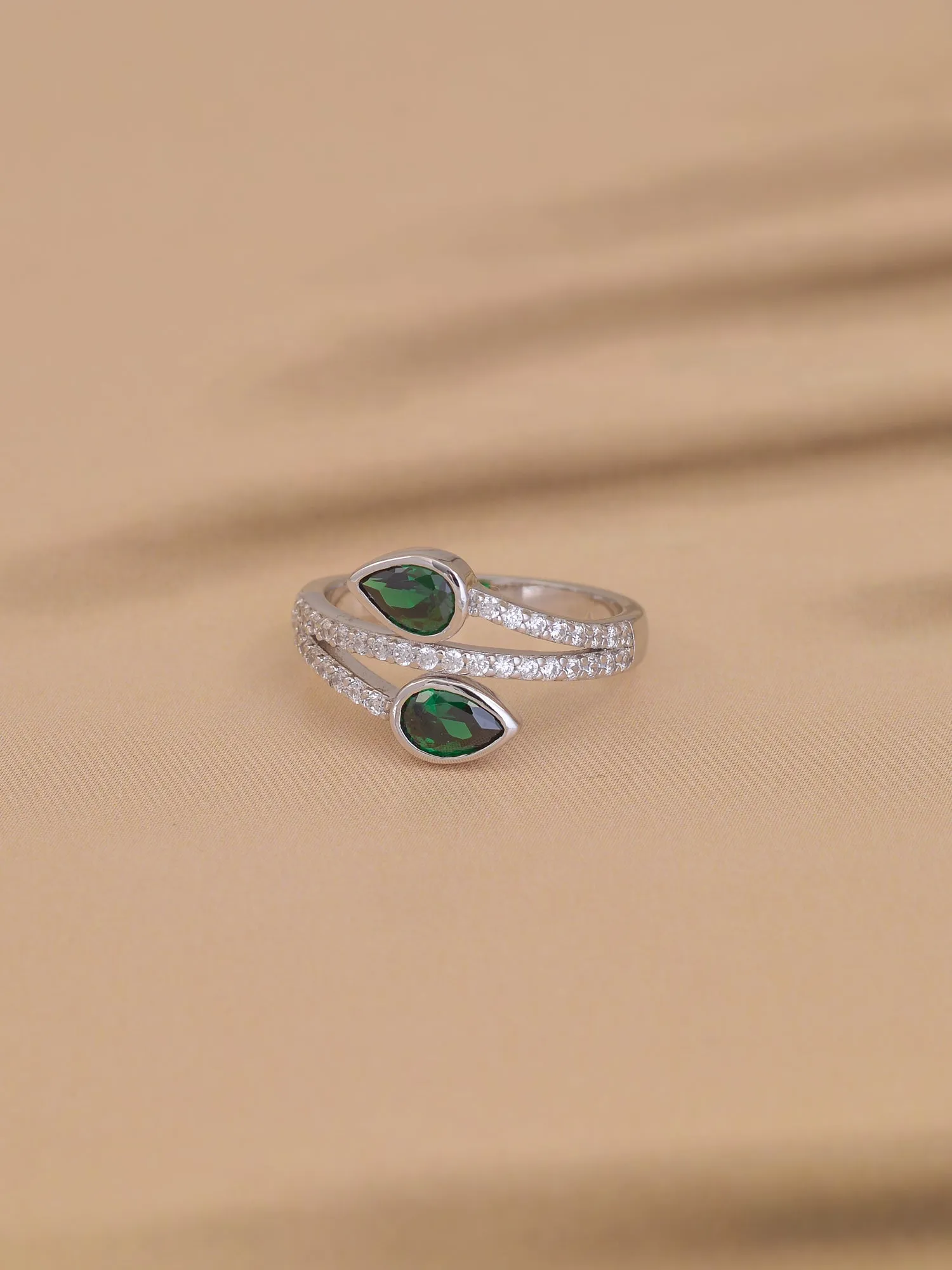 Leaf Design Emerald Silver Ring For Women