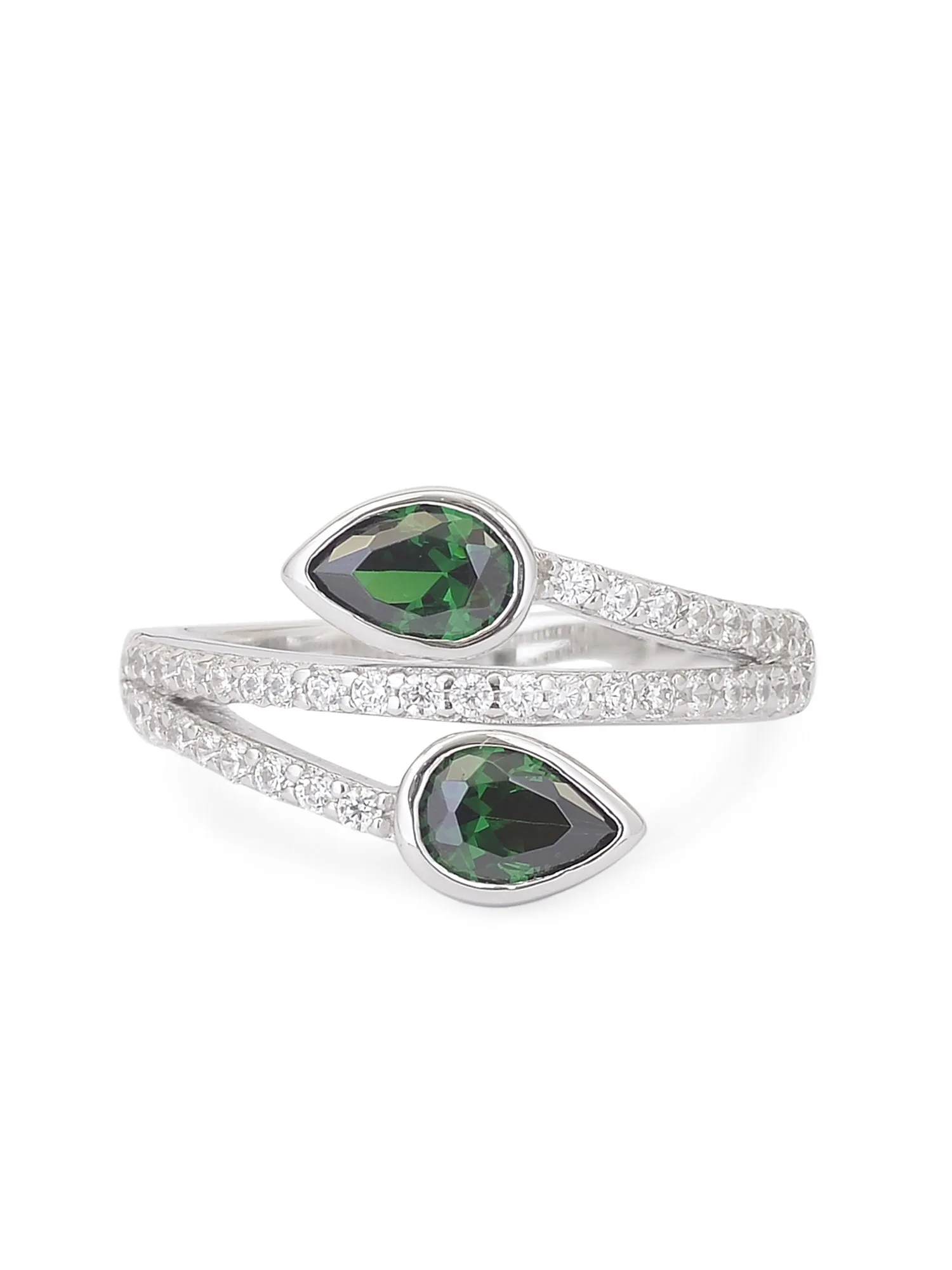 Leaf Design Emerald Silver Ring For Women