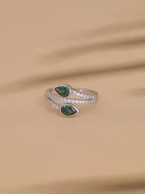 Leaf Design Emerald Silver Ring For Women