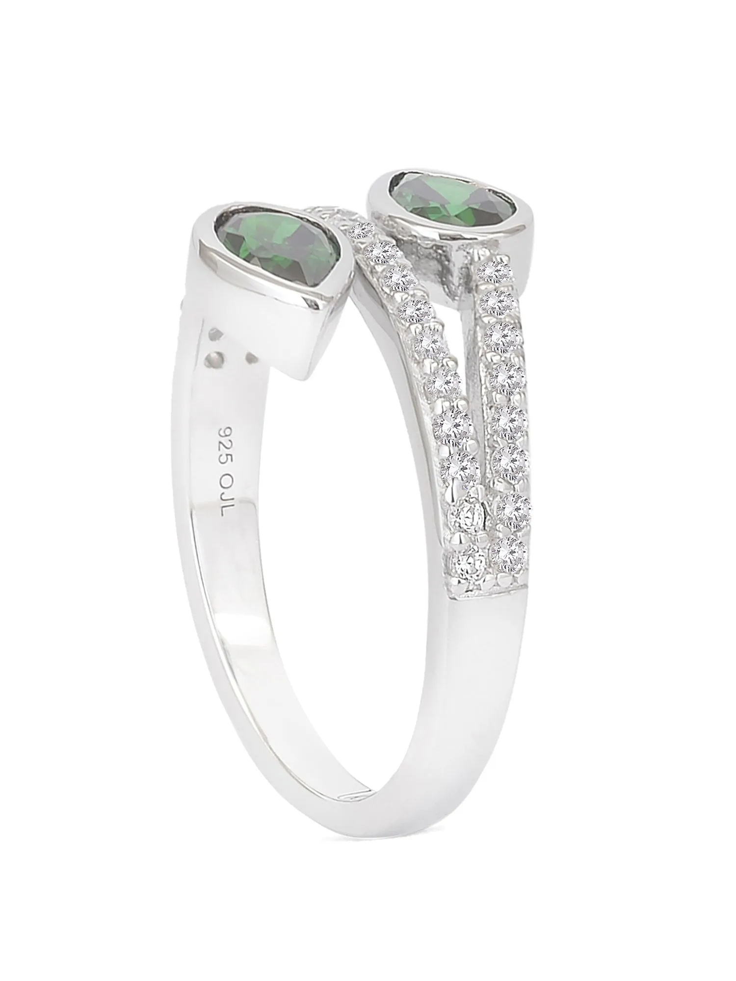 Leaf Design Emerald Silver Ring For Women